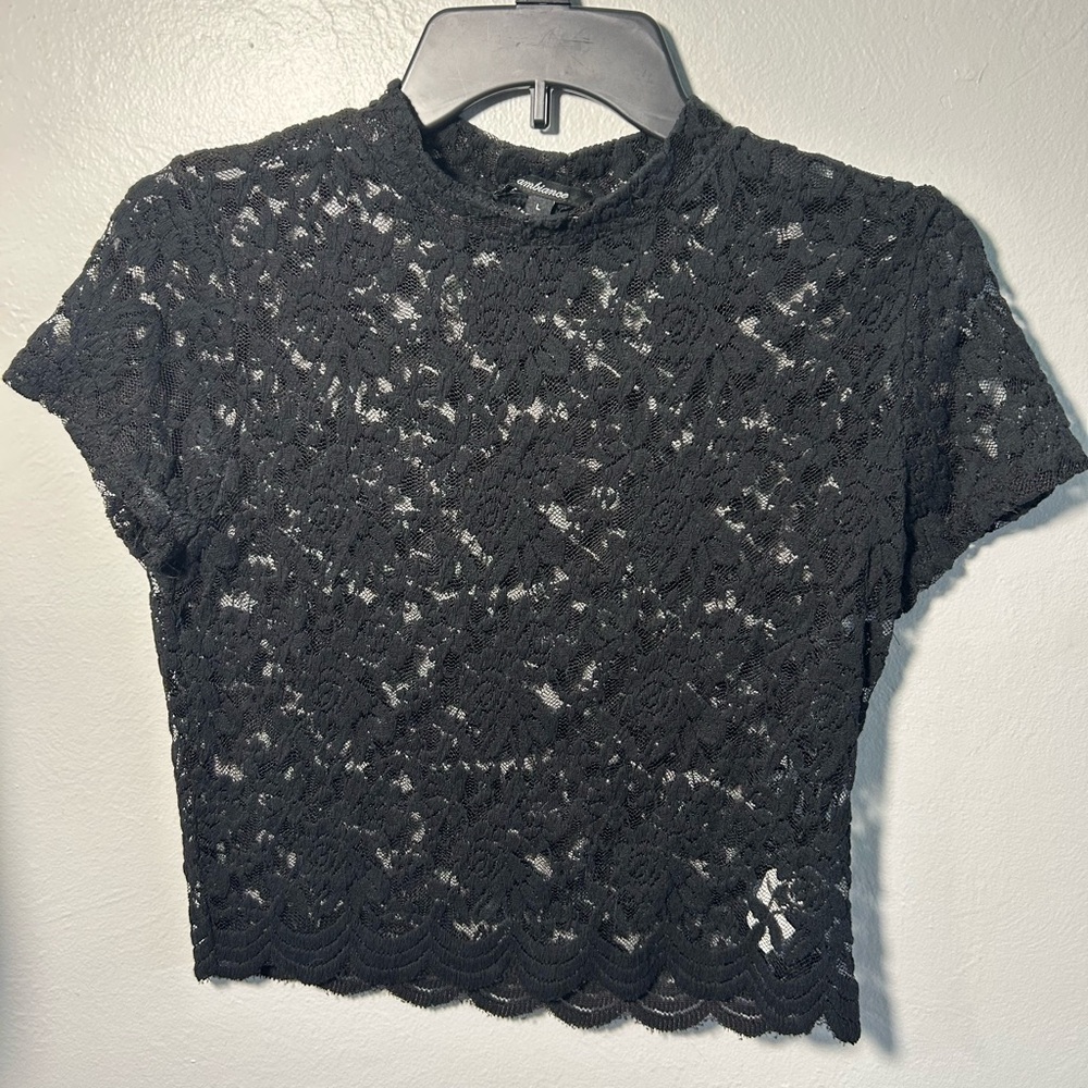 Ambiance Black Floral Lace Crop Top